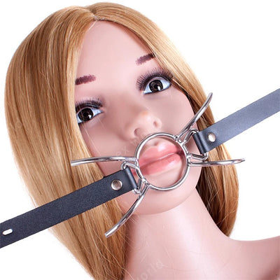 Fetish เข็มขัดหนัง PU bondage ห่วงรอบคอลึกปากปลากัดกัด gags เปิดช่องปากเกมผู้ใหญ่เซ็กซ์ทอย