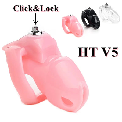 HT-V5คลิกล็อคอุปกรณ์ Chastity Cage Cock,แหวนอวัยวะเพศชาย,BDSM Bondage เข็มขัดผู้ใหญ่ Holy เทรนเนอร์เซ็กซ์ทอยสำหรับ Man เกย์สีชมพู/Clear/Black