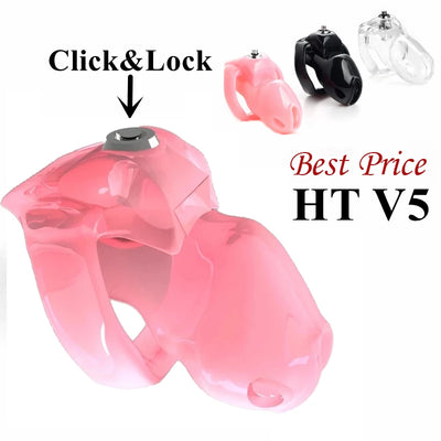 อัพเกรด HT V5 Cock CAGE ชายคลิกล็อคอวัยวะเพศชายแหวนอุปกรณ์ Chastity/เข็มขัด Chastity Inescapable Extreme เพศของเล่นสําหรับผู้ชายเกย์ 18 +