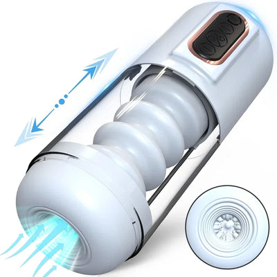 Thrusting ชาย Masturbator แน่นซิลิโคนช่องคลอดเพศของเล่นสําหรับผู้ชายปรับความถี่แฮนด์ฟรีพ็อกเก็ตหีเครื่อง