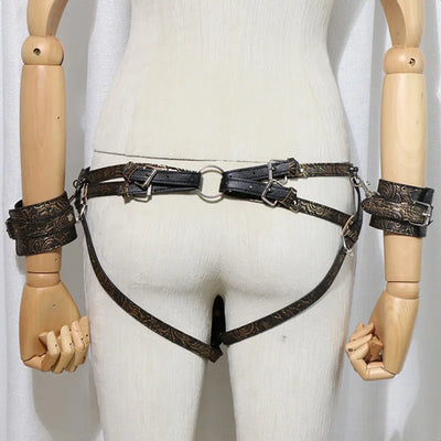 Adult Sex Toys Alternative Flirting Sm Toys Sexy Leather Waist Briefs with Handcuffs Panties Gags&Muzzles Sexy Tools for Couples