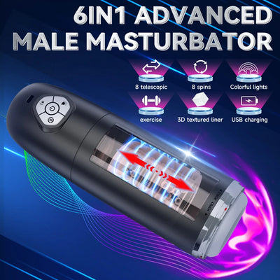 6 IN 1 Male Masturbator Cup Automatic Telescopic Rotating Pussy Real Vagina Masturbation Blowjob Adults Sex Toys for Men