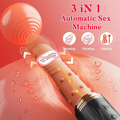 Telescopic เครื่องทําความร้อน Dildo Vibrator เพศอัตโนมัติปืนรีโมทคอนโทรลหญิงเครื่องสําหรับผู้หญิงไฟฟ้าของเล่นสําหรับผู้ใหญ่