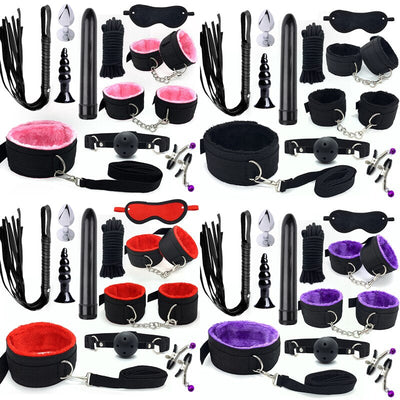 Bondage BDSM Kits Exotic Rope Play Sex Products for Adults Games Handcuffs Sexy Plush Toy for Couples Exotic Accessories 11pcs