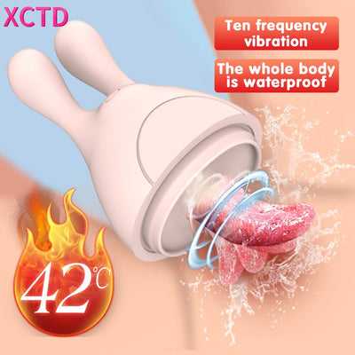 Rabbit Huge Tongue Dildo Vibrator for Women Heating Pussy Licking Toys Oral Blowjob Clitoris Stimulate Erotic Sex Toys for Women