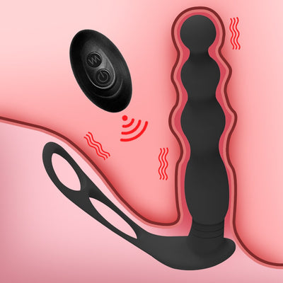 Silicone Anal Butt Plug  Pull Beads with Cock Ring Prostate Massager Anal Balls Vibration Heating  Erotic Anal Sex Toy for Adult