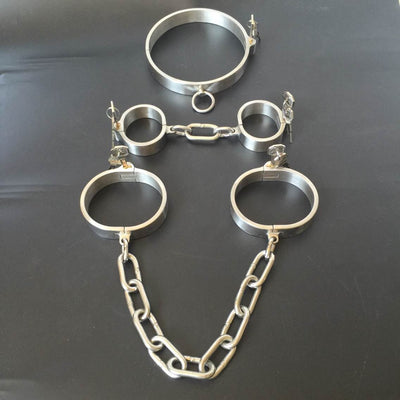 Stainless Steel Slave Flirt Wrist Handcuffs Ankle Cuffs Neck Collar Chain BDSM Shackle Bondage Invisiable Lock Fetish Sex Toys